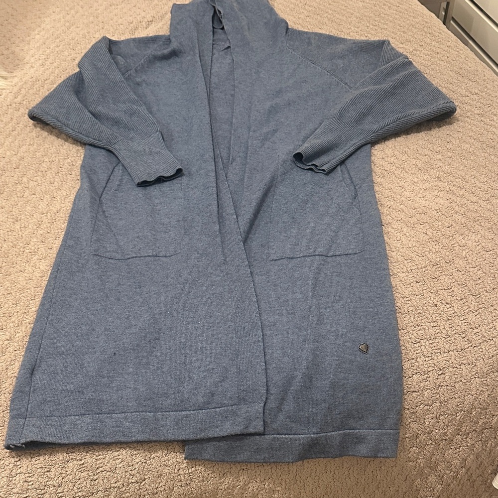 Maglificio Alfa merino wool hooded blue cardigan sweater